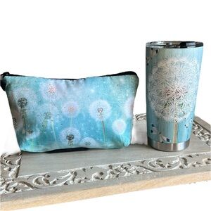 Dandelion Print Cosmetic Bag and 20oz I Can Only Imagine Dandelion Aluminum Cup